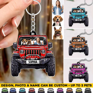 Personalized Upload Image Dog & Jeep Lover Acrylic Keychain Gift Printed QTHQ2505