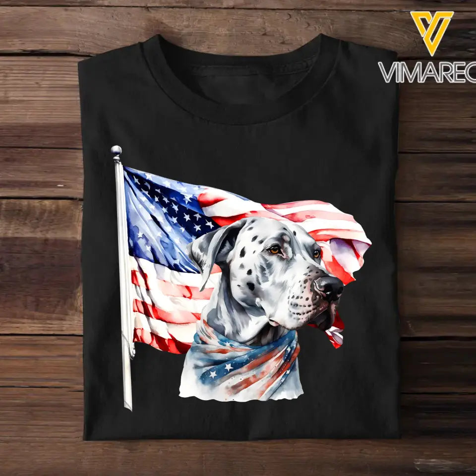 Happy Independence Day Great Dane Lover Tshirt With Watercolor Art Design