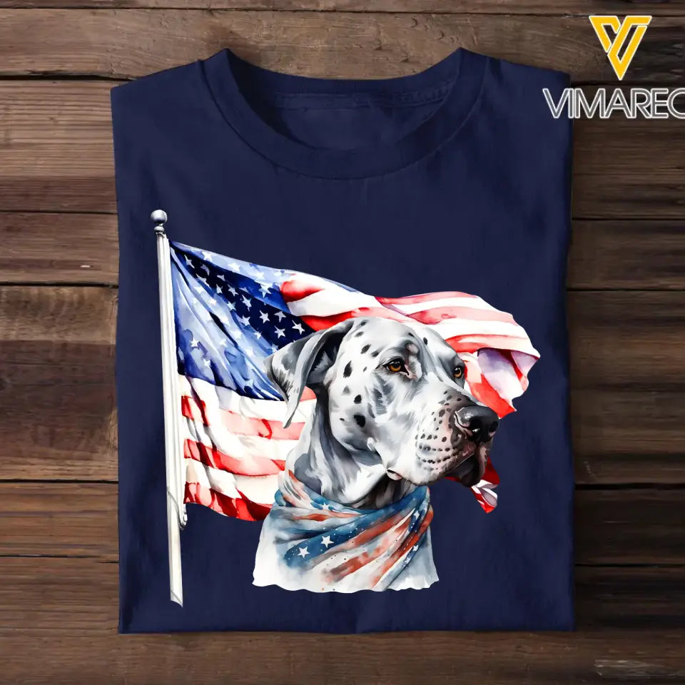 Happy Independence Day Great Dane Lover Tshirt With Watercolor Art Design