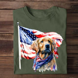 Happy Independence Day Golden Retriever Lover Tshirt With Watercolor Art Design