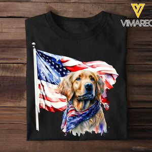 Happy Independence Day Golden Retriever Lover Tshirt With Watercolor Art Design