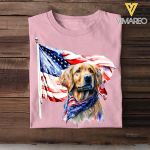 Happy Independence Day Golden Retriever Lover Tshirt With Watercolor Art Design