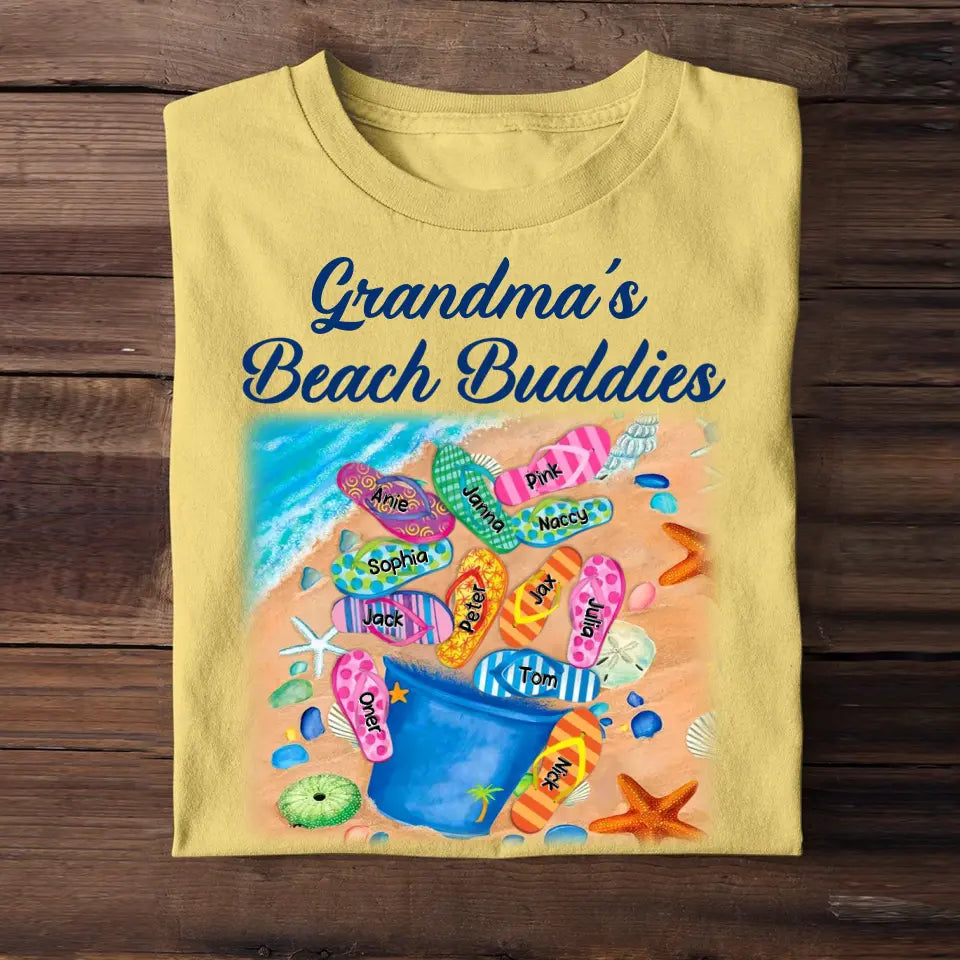 Personalized Grandma Beach Buddies With Kids Beach Flip Flip Lover T-shirt Printed QTHQ2605