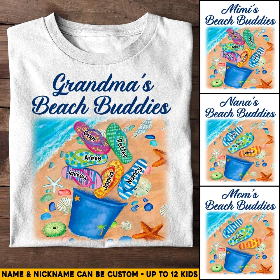 Personalized Grandma Beach Buddies With Kids Beach Flip Flip Lover T-shirt Printed QTHQ2605