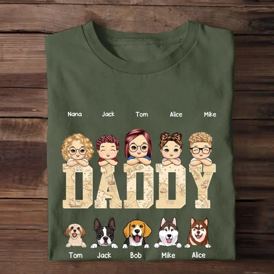 Personalized Daddy Kids & Dogs Gift for Dad Lovers Dog Gift T-Shirt Printed PNHQ2505