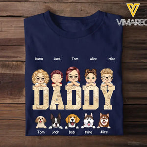 Personalized Daddy Kids & Dogs Gift for Dad Lovers Dog Gift T-Shirt Printed PNHQ2505