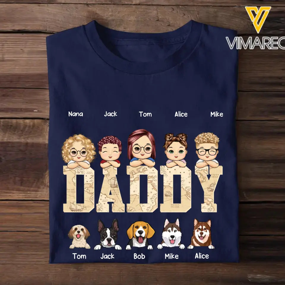 Personalized Daddy Kids & Dogs Gift for Dad Lovers Dog Gift T-Shirt Printed PNHQ2505