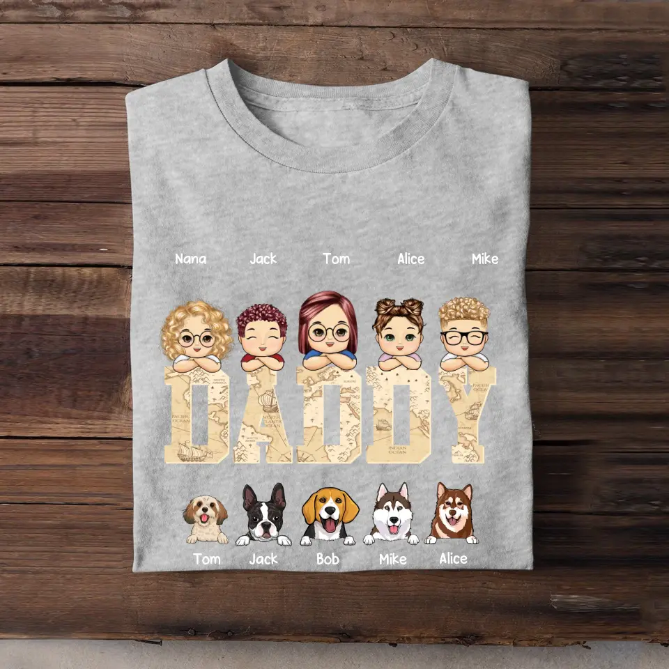 Personalized Daddy Kids & Dogs Gift for Dad Lovers Dog Gift T-Shirt Printed PNHQ2505