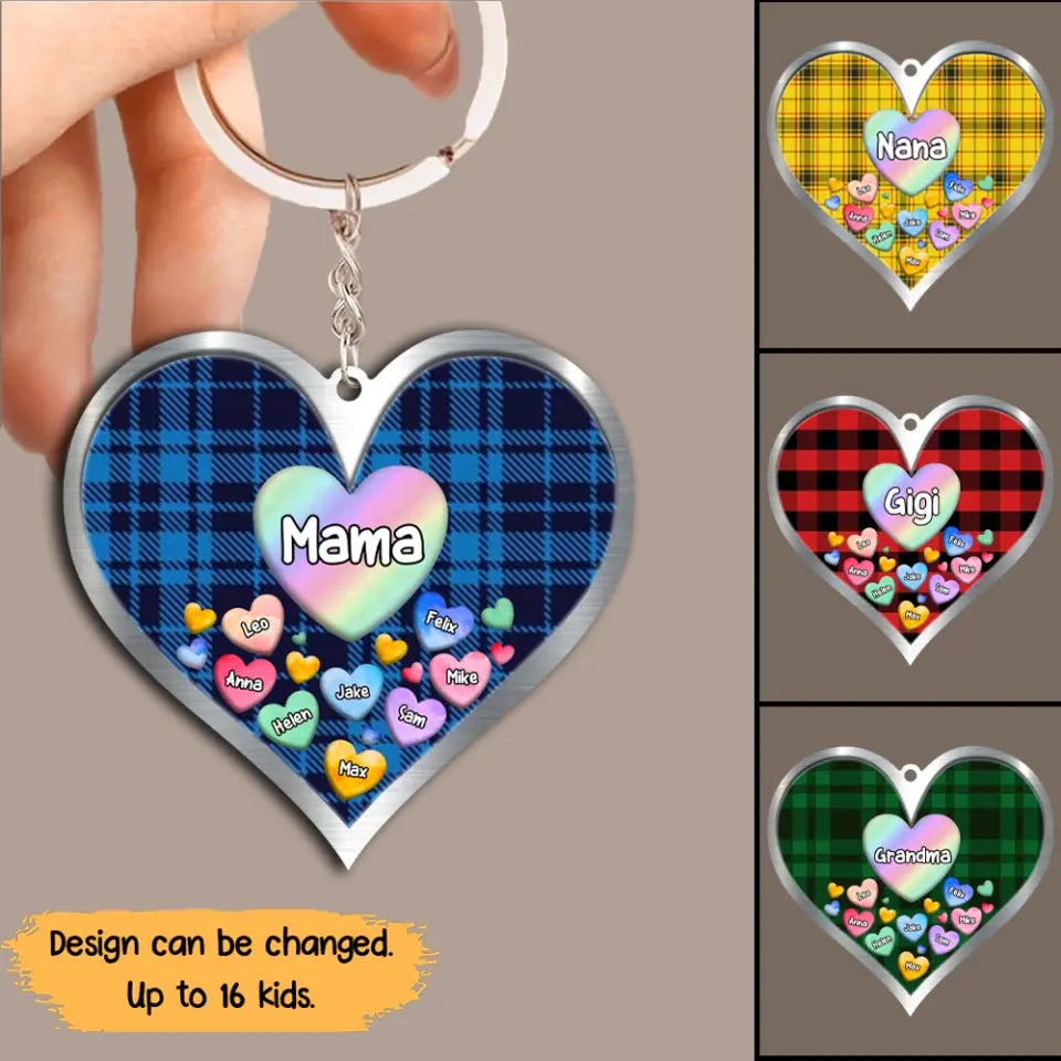 Personalized Grandma Hearts with Kids Names Acrylic Keychain Printed 23MAY-TB26