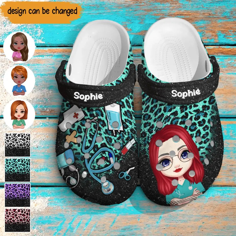 Personalized Nurse With Name Gift For Nurses Leopard Clog Slipper Shoes Printed QTPN3005