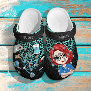 Personalized Nurse With Name Gift For Nurses Leopard Clog Slipper Shoes Printed QTPN3005