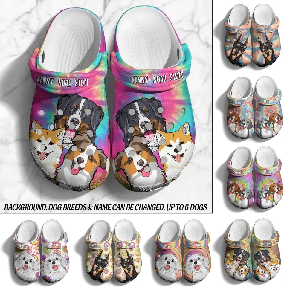 Personalized Hippie Dogs with Names Dog Lovers Gift Clog Slipper Shoes Printed 23MAY-DT29