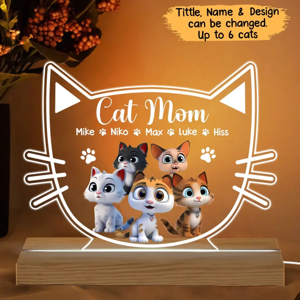 Personalized Cat Mom Cat 3D with Name Cat Lovers Gift Led Lamp Printed PNBQT3005