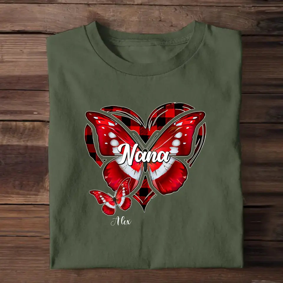 Personalized Nana Grandma Heart Butterflies with Kids Names T-shirt Printed QTTB2905