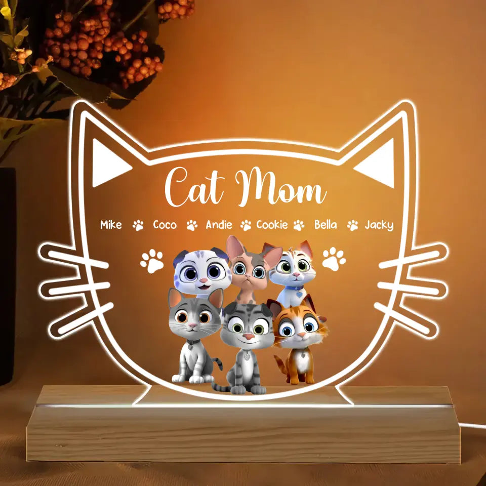 Personalized Cat Mom Cat 3D with Name Cat Lovers Gift Led Lamp Printed PNBQT3005