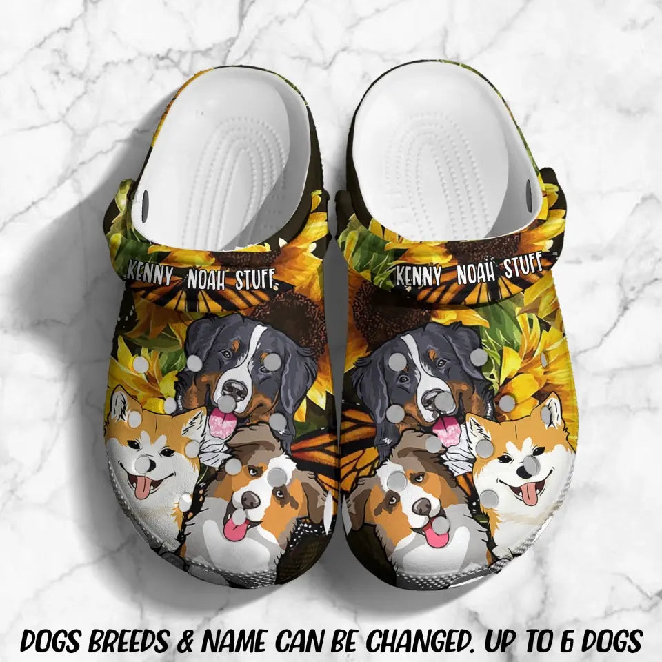 Personalized Sunflower Hippie Dogs Dog Lovers Gift Clog Slipper Shoes Printed QTDT0206