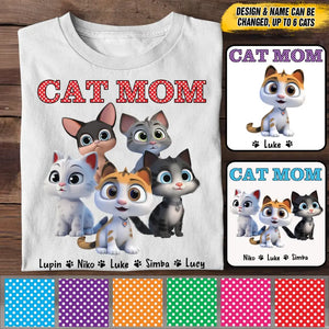 Personalized Cat Mom Cat Chibi 3D with Name Cat Lovers Gift T-shirt Printed 23JUN-BQT01