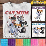 Personalized Cat Mom Cat Chibi 3D with Name Cat Lovers Gift T-shirt Printed 23JUN-BQT01