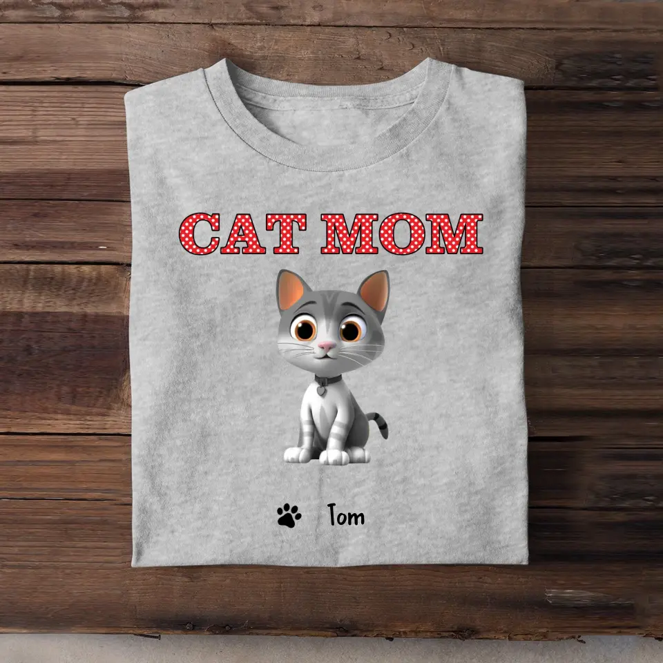 Personalized Cat Mom Cat Chibi 3D with Name Cat Lovers Gift T-shirt Printed 23JUN-BQT01