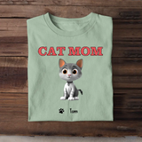 Personalized Cat Mom Cat Chibi 3D with Name Cat Lovers Gift T-shirt Printed 23JUN-BQT01