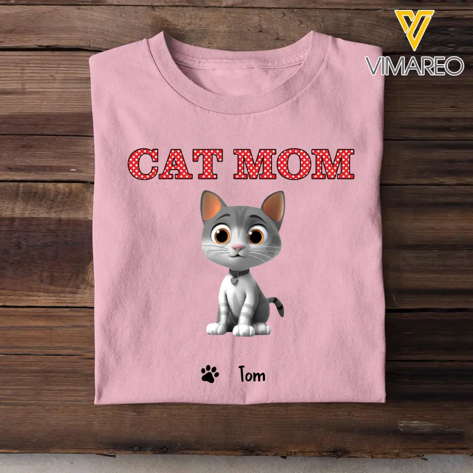 Personalized Cat Mom Cat Chibi 3D with Name Cat Lovers Gift T-shirt Printed 23JUN-BQT01