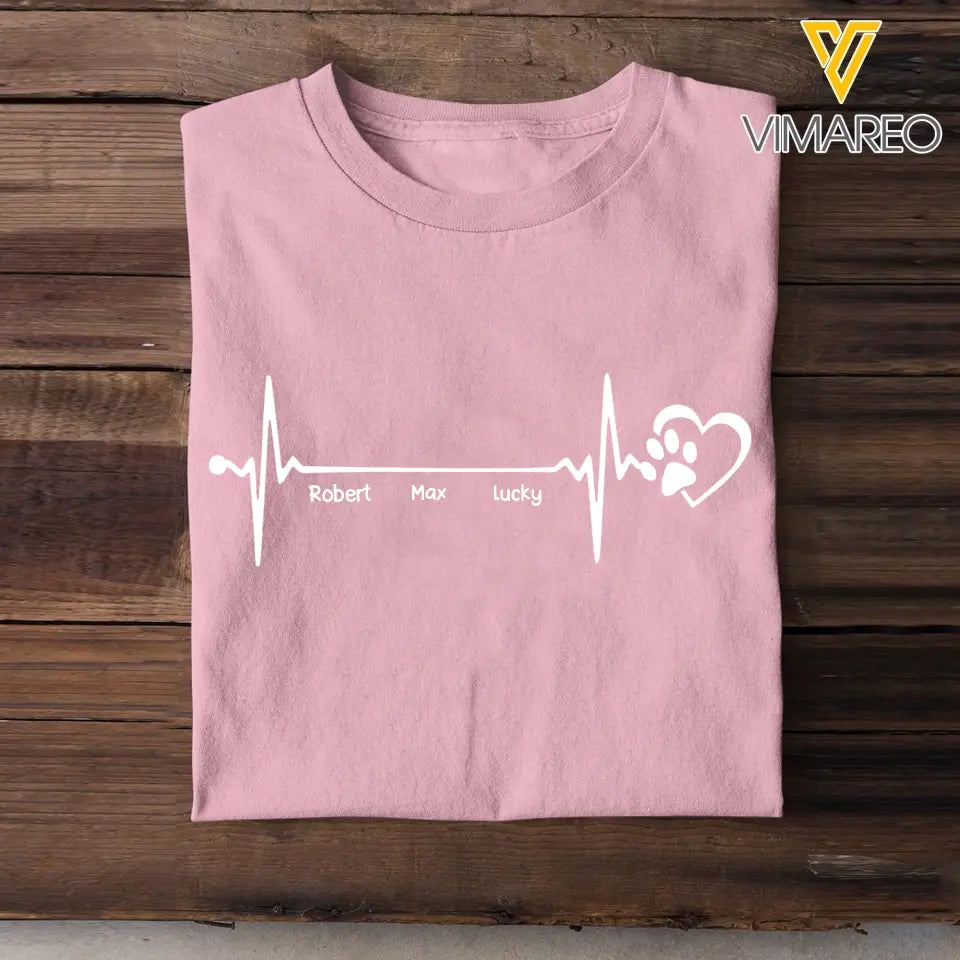 Personalized Heart Beat Pets Dog Lover Cat Lover T-shirt Printed QTPN0206