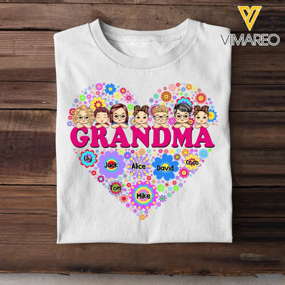 Personalized Grandma & Kid Heart Tshirt Printed PNDT0206