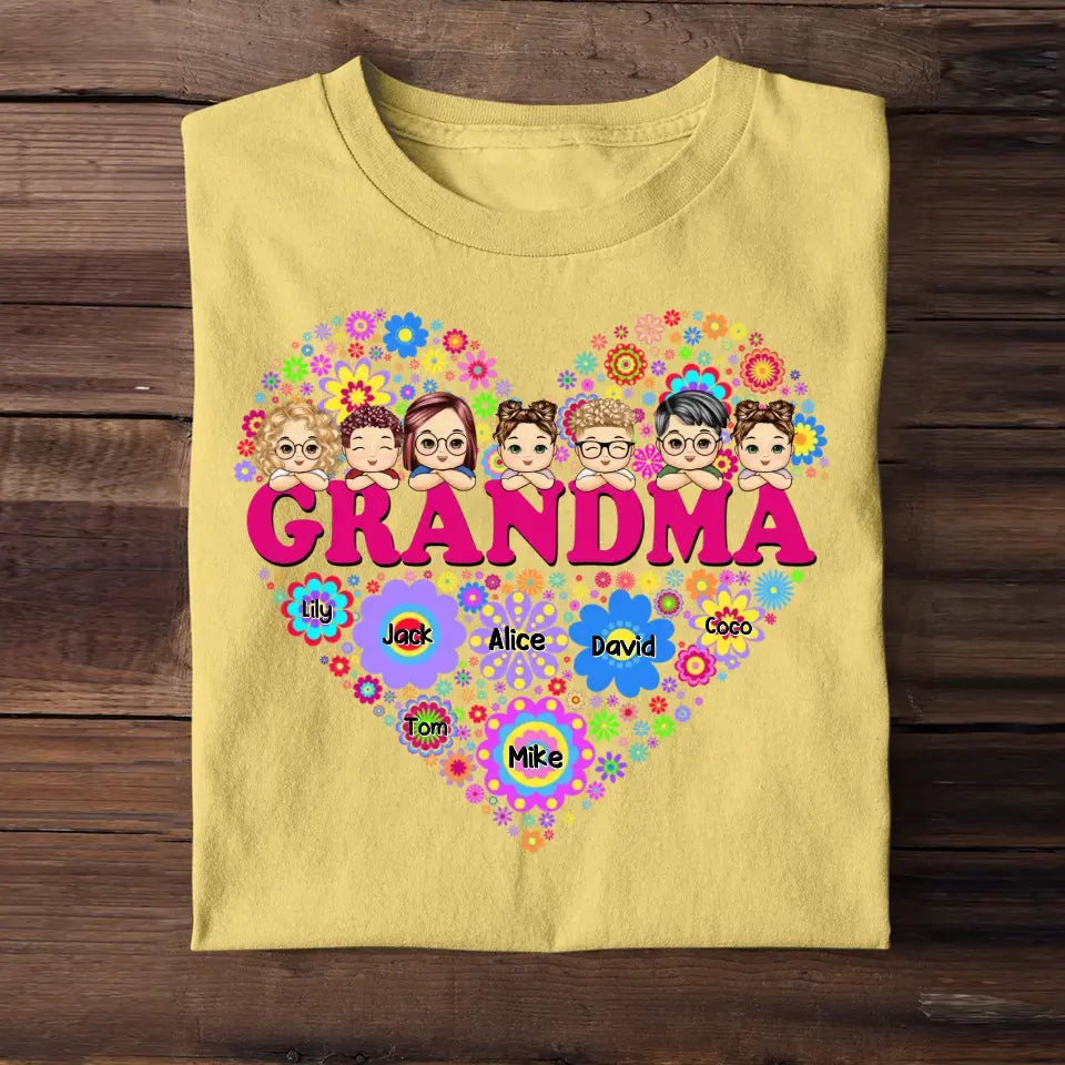 Personalized Grandma & Kid Heart Tshirt Printed PNDT0206