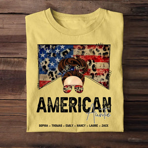 Personalized American Mom Aunt Grandma Leopard Flag Tshirt Printed QTDT0506