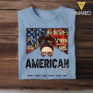 Personalized American Mom Aunt Grandma Leopard Flag Tshirt Printed QTDT0506