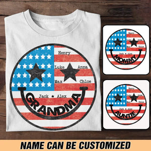 Personalized American Grandma Flag With Kids Name Tshirt Printed QTBQT0506