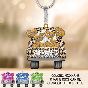 Personalized Grandma Car with Hearts & Kid Names Aluminium Keychain Printed PNDT0506