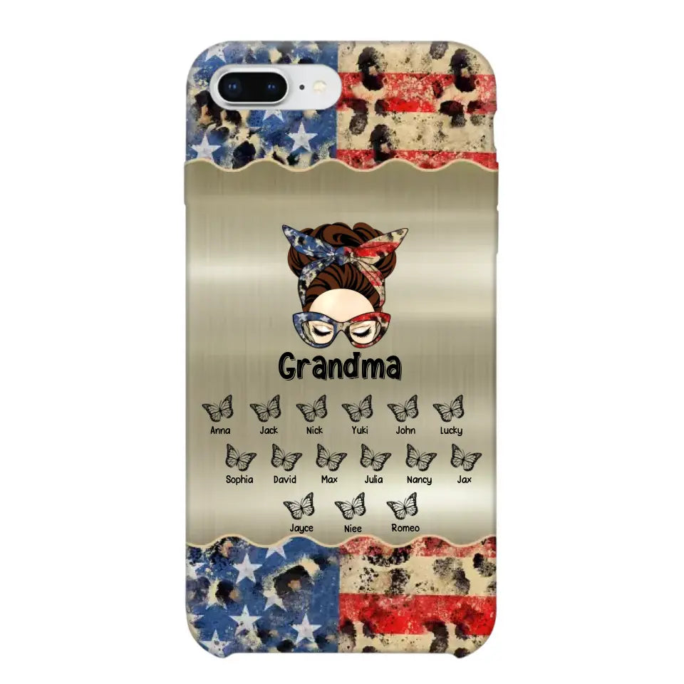 Personalized Grandma With Kids Flag Leopard Phone Case  Printed QTPN0606