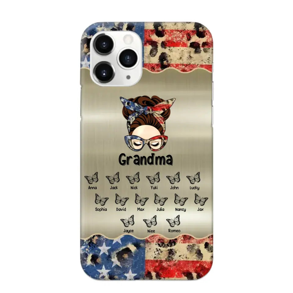 Personalized Grandma With Kids Flag Leopard Phone Case  Printed QTPN0606