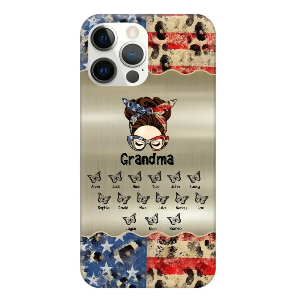 Personalized Grandma With Kids Flag Leopard Phone Case  Printed QTPN0606