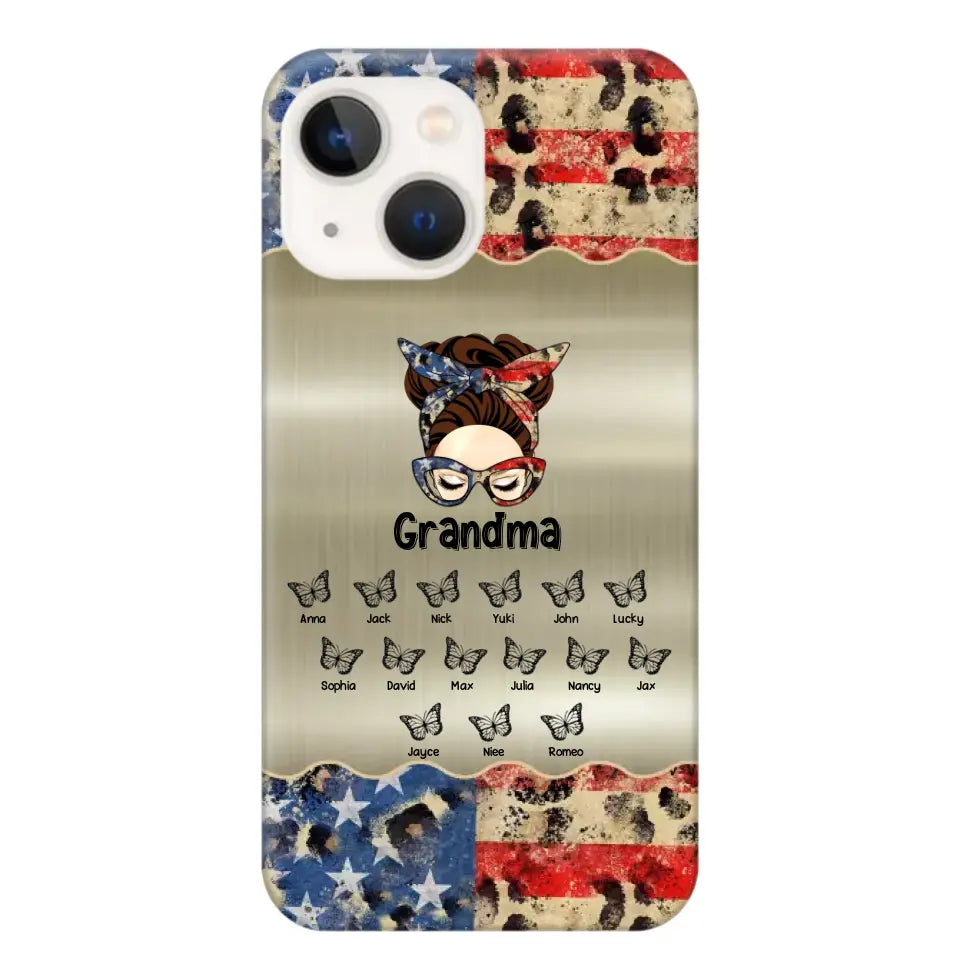 Personalized Grandma With Kids Flag Leopard Phone Case  Printed QTPN0606