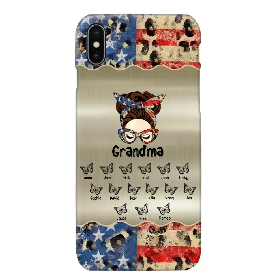 Personalized Grandma With Kids Flag Leopard Phone Case  Printed QTPN0606