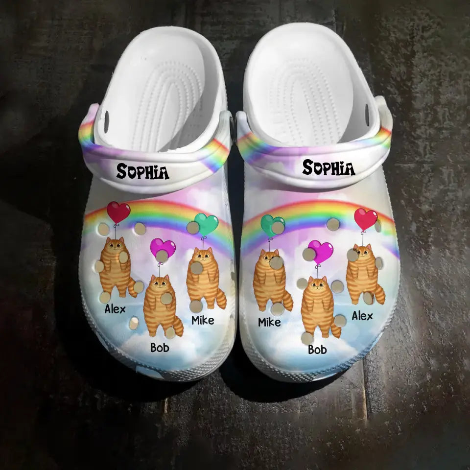 Personalized Rainbow Cats with Balloons Clog Slipper Shoes Printed PNDT1302