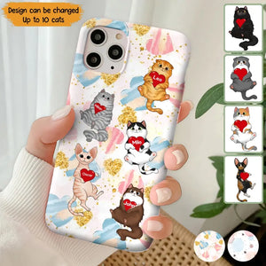 Personalized Fluffy Cat Holding Heart Cat Lovers Gift Phonecae Printed PTN0706