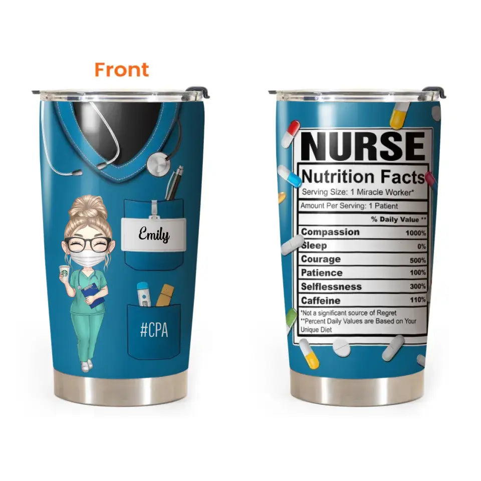 Personalized Nurse Nutrition Facts Custom Name And Department Tumbler