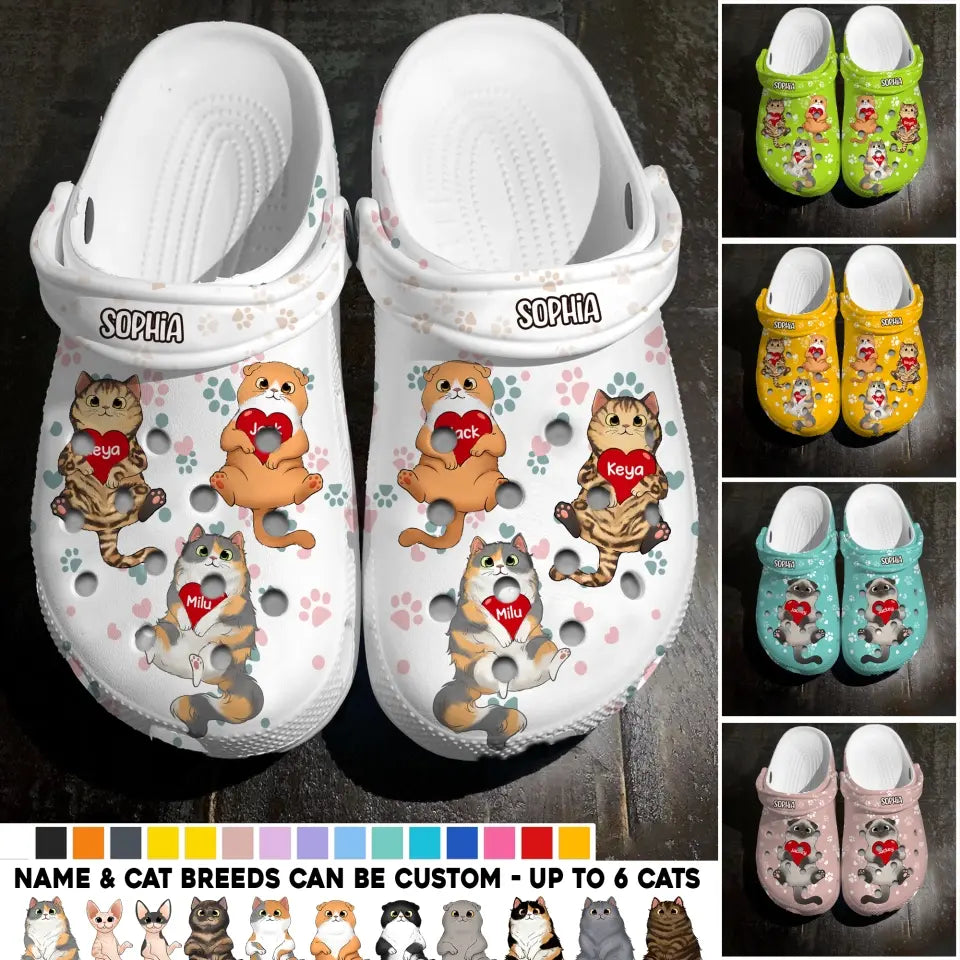 Personalized Cat Hugs Heart Cat Lovers Gift Clog Slipper Shoes Printed MTHQ0806