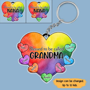 Personalized Blessed To Be Called Grandma Hearts with Kids Names Acrylic Keychain Printed PNTB0806