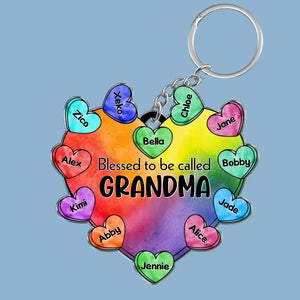 Personalized Blessed To Be Called Grandma Hearts with Kids Names Acrylic Keychain Printed PNTB0806