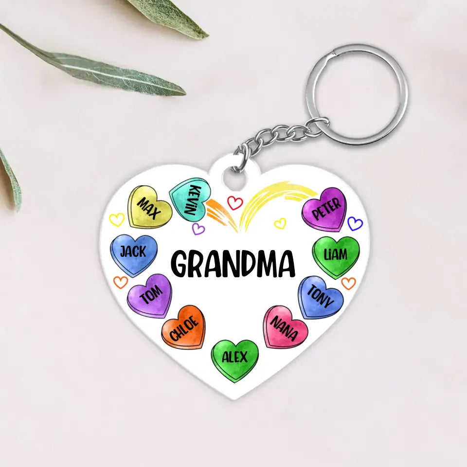 Personalized Grandma Heart With Kid Names Acrylic Keychain Printed PNHQ0806