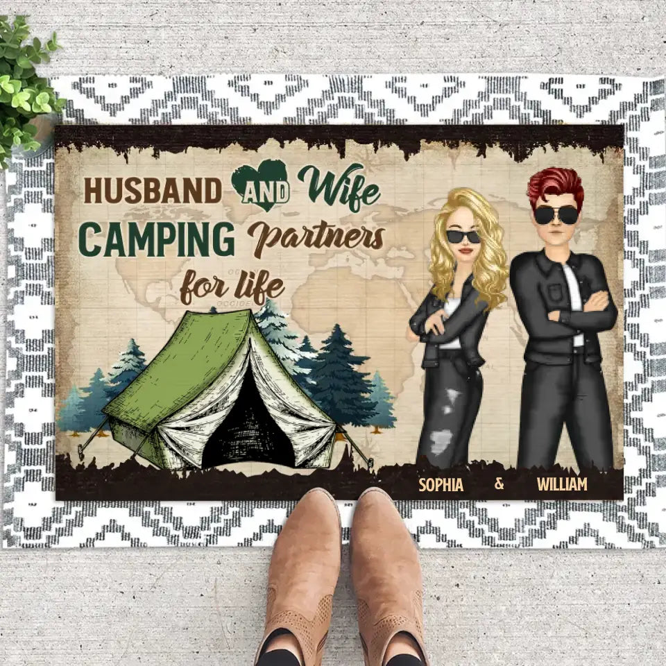 Personalized Husband And Wife Camping Partners For Life Couple Camping Doormat Printed 23JUN-HQ08