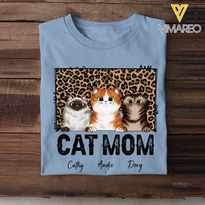 Personalized Cat Mom Leopard Background Cat Lovers T-shirt Printed 23JUN-HQ09