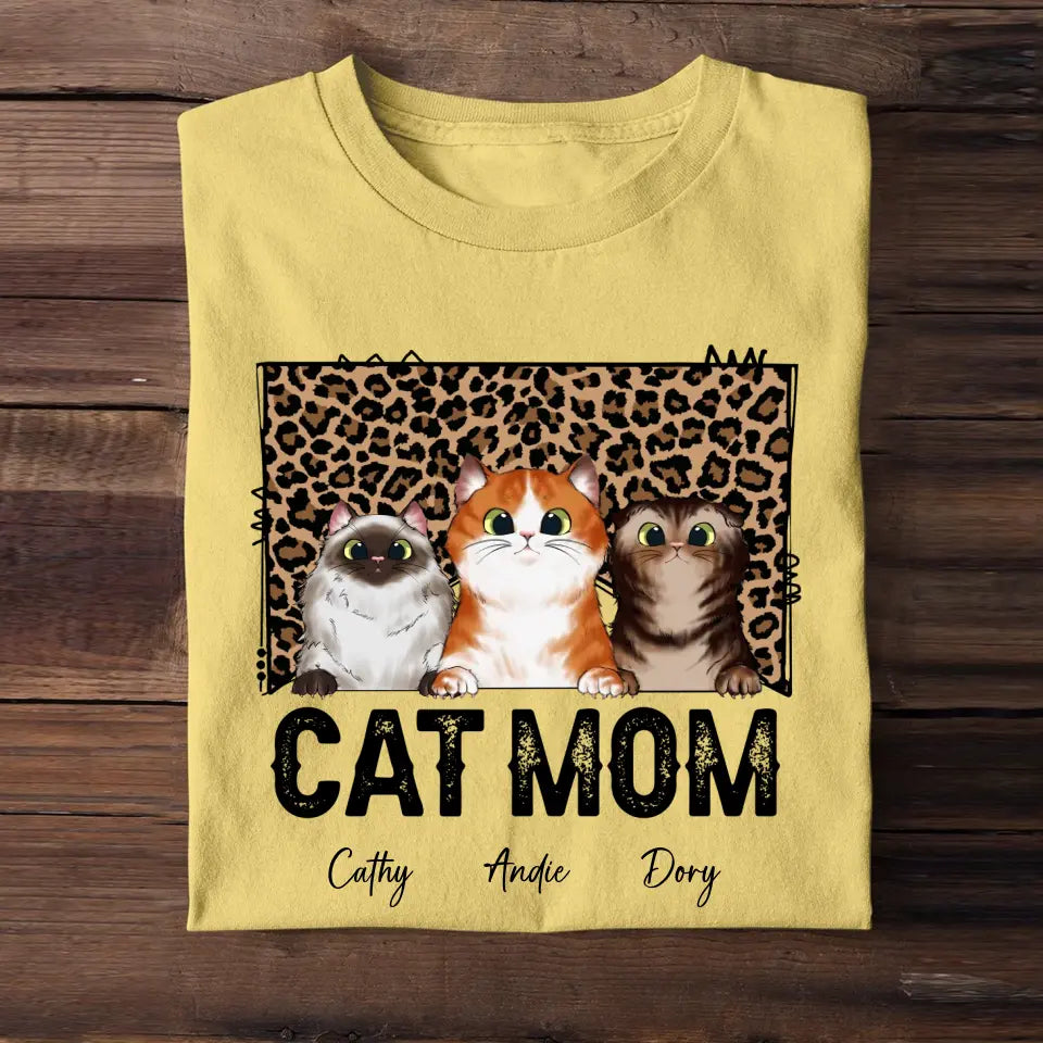 Personalized Cat Mom Leopard Background Cat Lovers T-shirt Printed 23JUN-HQ09