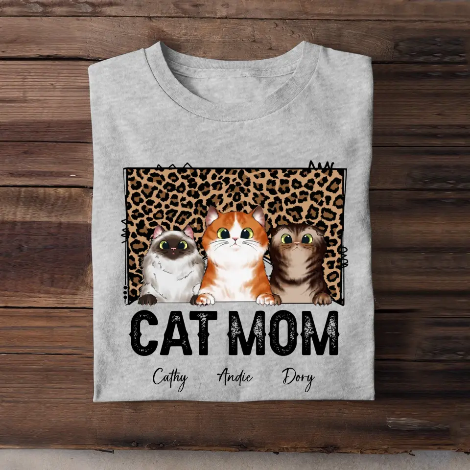 Personalized Cat Mom Leopard Background Cat Lovers T-shirt Printed 23JUN-HQ09