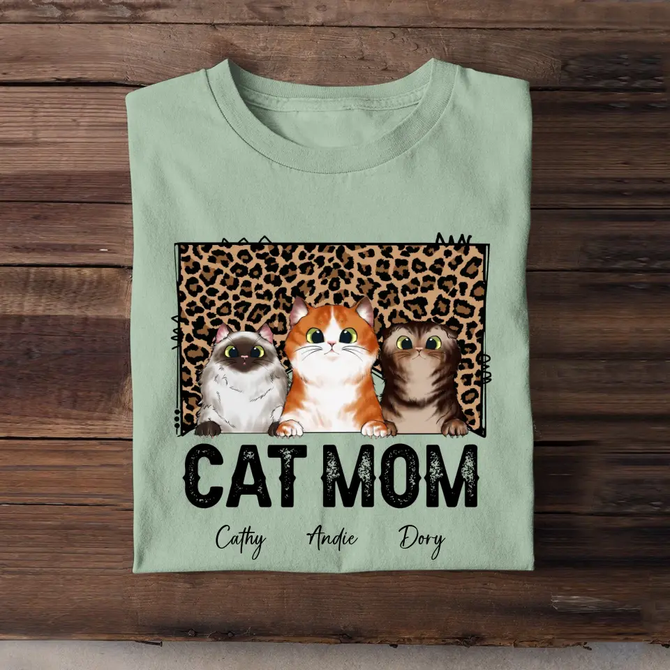 Personalized Cat Mom Leopard Background Cat Lovers T-shirt Printed 23JUN-HQ09