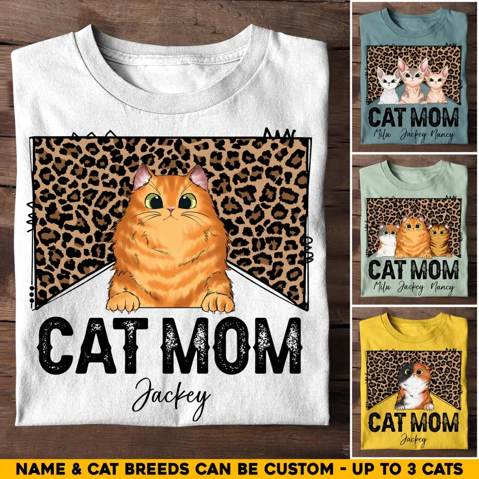 Personalized Cat Mom Leopard Background Cat Lovers T-shirt Printed 23JUN-HQ09